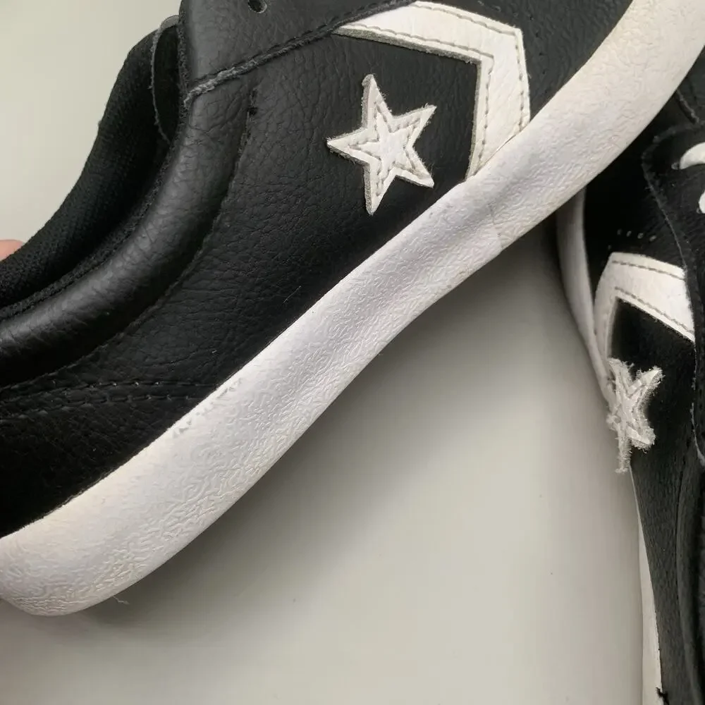 Converse Breakpoint Ox Black Leather Sneakers Kids Size 2 White Star 658206C